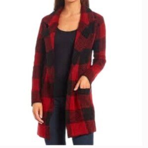 Maxi Studio Open Jacket Red Buffalo Plaid Size Medium wool
